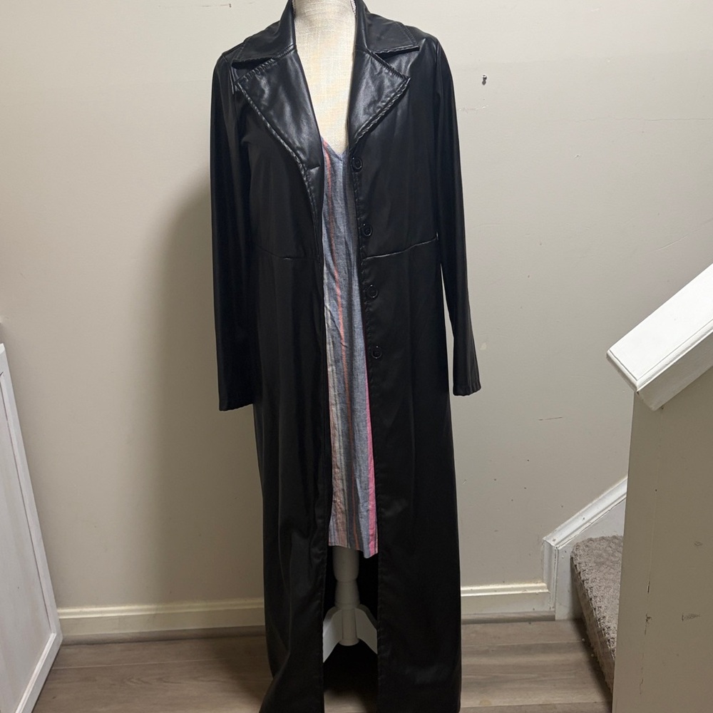 Faux Leather Women's Long Trench Coat size M